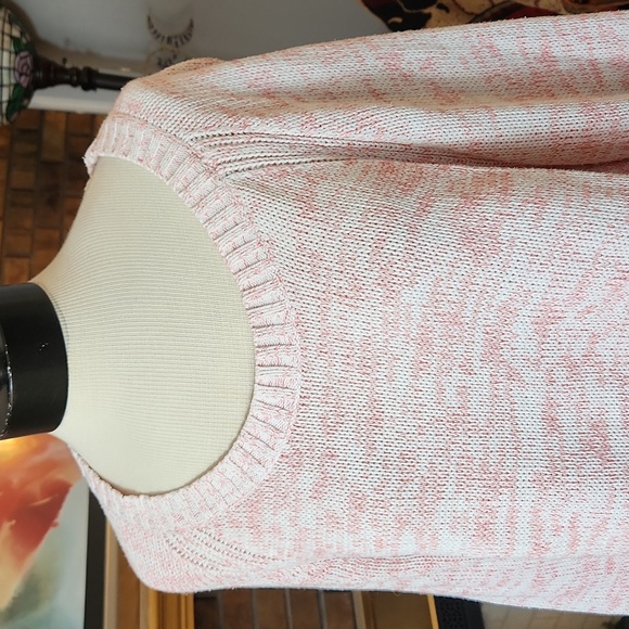 GAP marled pink 100% cotton sweater hi low red coral white size XL comfy baggy - Picture 1 of 15